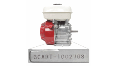 Side view of Honda engine with close up shot of serial number